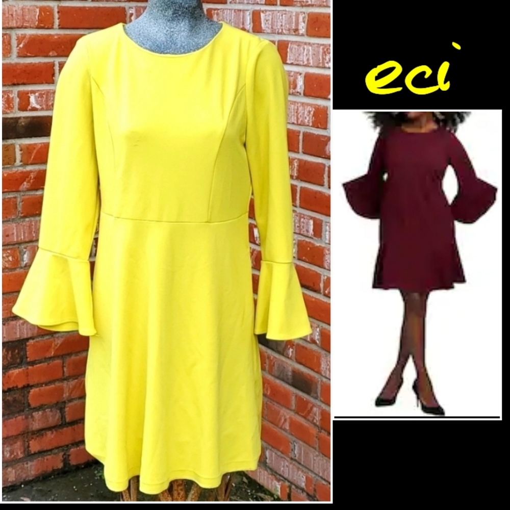 A-Line Bright Yellow Canary Fit & Flounce Dress Ruffle Sleeves